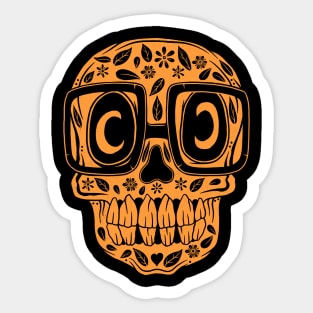 Skull Eyeglass Halloween Doodle Orange Sticker